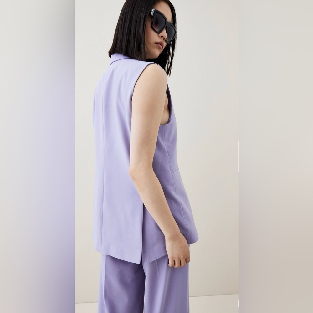 Karen Millen Wool Blend Asymmetric Sleeveless Jacket Vest Size 12 Lavender - Picture 3 of 16